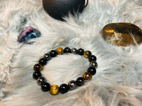 Tigers Eye, Black Obsidian & Hematite Bracelet